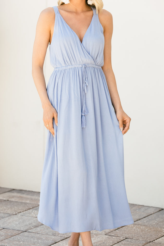 Feminine Pearl Blue Midi Dress - Trendy Dresses for Women – Shop The Mint